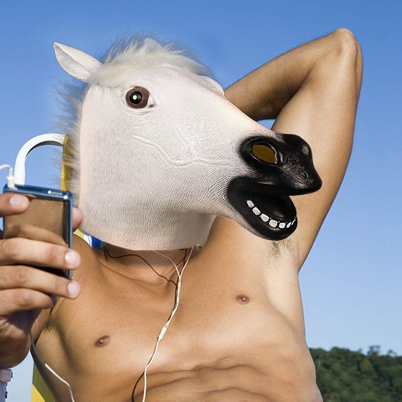 MOLEZU White Horse Head Mask for Adult, Rubber Latex Animal Mask for Halloween Costume Party Masquerade. - Image 5