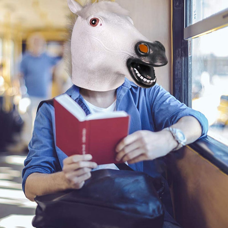 MOLEZU White Horse Head Mask for Adult, Rubber Latex Animal Mask for Halloween Costume Party Masquerade. - Image 4