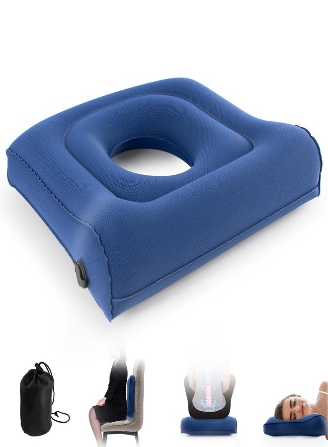 Potelane Multifunctional Seat Cushion,Inflatable Head Pillow,Adjustable Donut Pillow,Portable Backrest Cushion:Pressure Relief for Hemorrhoid, Tailbone Pain,Bed Sore,17.5"x17"x3.1"(Blue) - Image 1