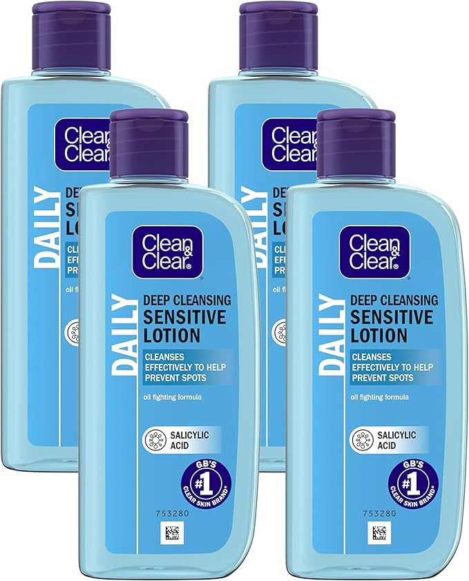 Clean & Clear Clean Clear Deep Cleansing Lotion for Sensitive Skin 1x 200ml Clean and Clear Facial Cleanser with Salicylic Acid to Deeply Clean Remove Dirt and Oil Help Prevent Spots - Image 1