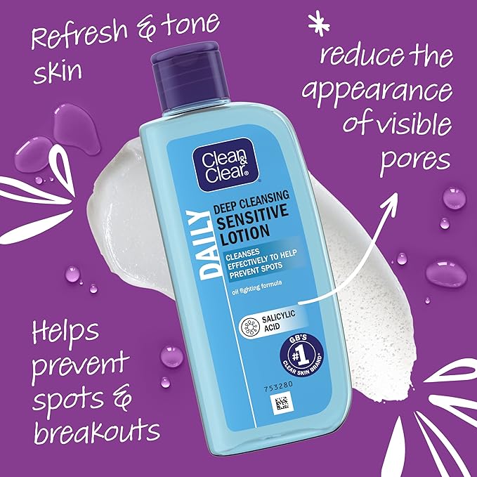 Clean & Clear Clean Clear Deep Cleansing Lotion for Sensitive Skin 1x 200ml Clean and Clear Facial Cleanser with Salicylic Acid to Deeply Clean Remove Dirt and Oil Help Prevent Spots - Image 4