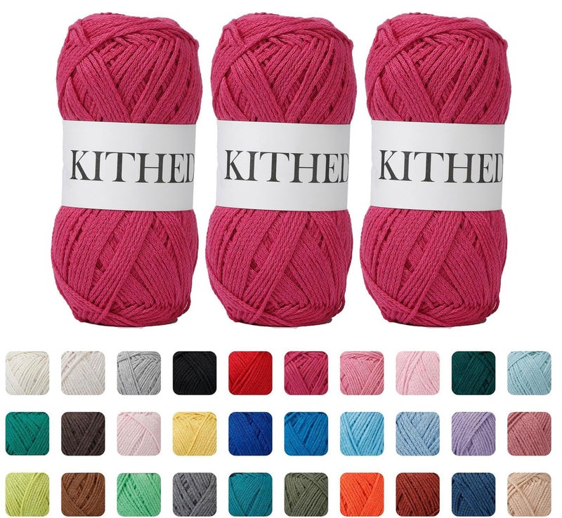 KITHED Cotton Yarnï¼Œ10.5ozï¼Œ526yardï¼Œ3 Pack ï¼ŒSoft Yarn for Crocheting and Knitting (06 Rose Red) - Image 1