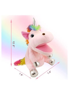 General Hand puppets, plush unicorn hand puppets, children's storytelling cosplay toy puppets, magical horn-filled toys, movable mouths that can be opened, and birthday gifts for children and toddlers  - Image 2
