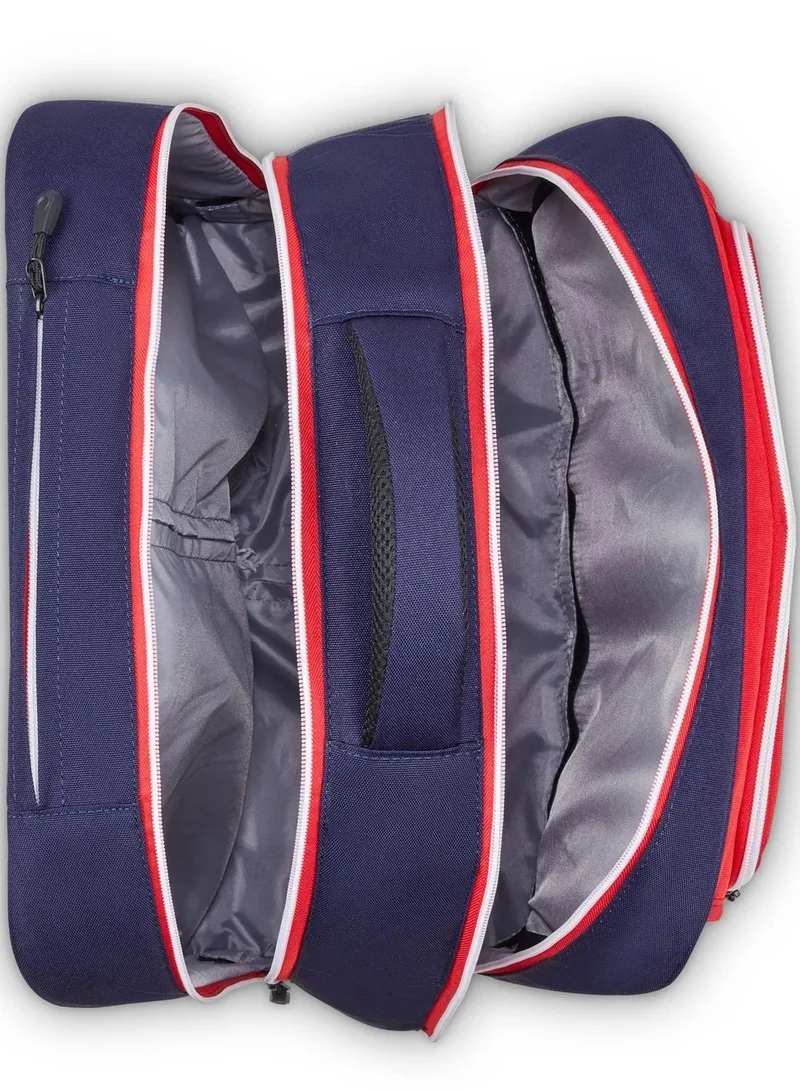 DELSEY Paris BTS 2025 - 4 Double Wheeled School Trolley Bag – Red & Blue