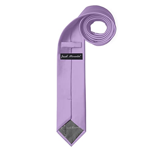 Jacob Alexander Men's Slim Width 2.75" Solid Color Tie - Lavender - Image 2