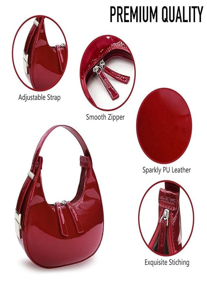 HaveGlam Women Glossy Sling Bag | Patent PU Leather Shoulder Handbag for Girls | Trendy Small Purse with Adjustable Strap | Stylish Party & Casual Bag-Maroon - Image 3