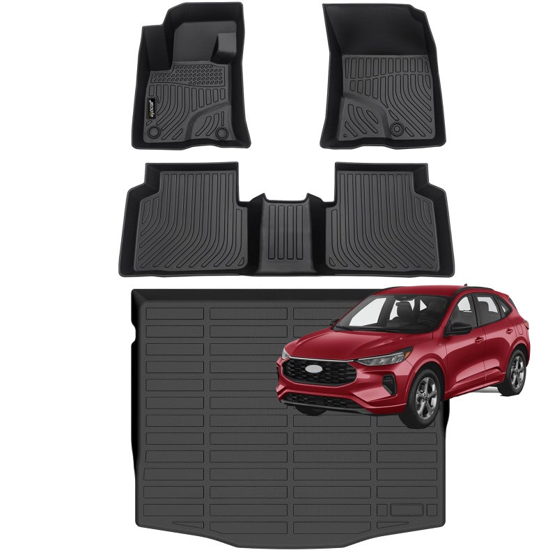 JenofaCar Floor Mats Cargo Liner for 20202026 Ford Escape Gas NO Hybrid All Weather Floor Mats Set Full Set Floor Liners Custom for Escape 2025 Accessories