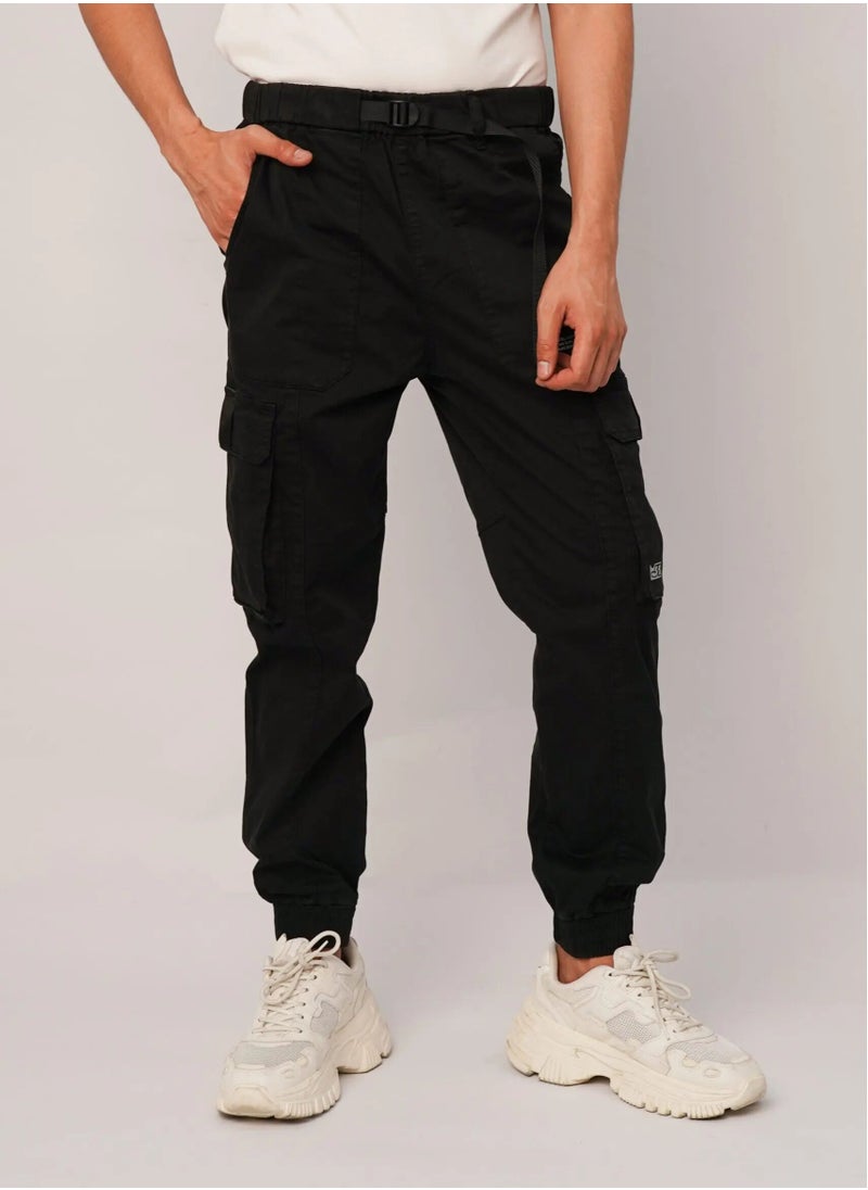 JACK & JONES - Men’s Athletic Relaxed Multi Pockets Cargo Pants in Black - Image 1