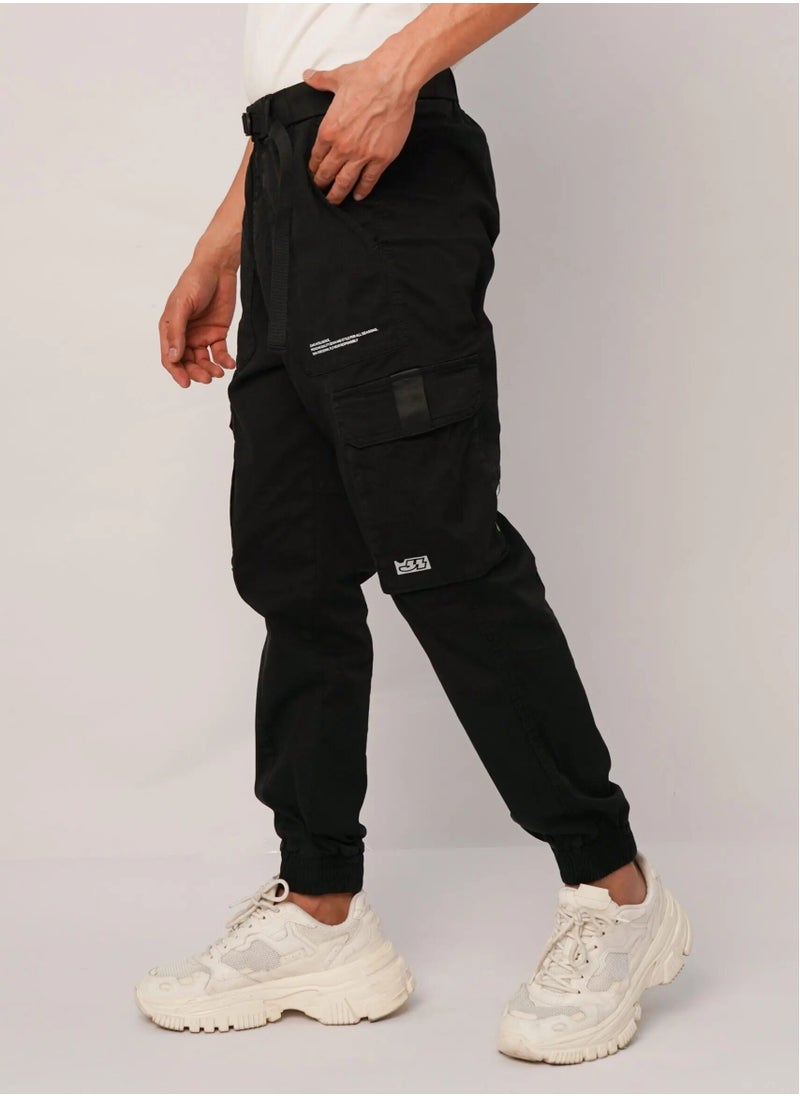 JACK & JONES - Men’s Athletic Relaxed Multi Pockets Cargo Pants in Black - Image 1