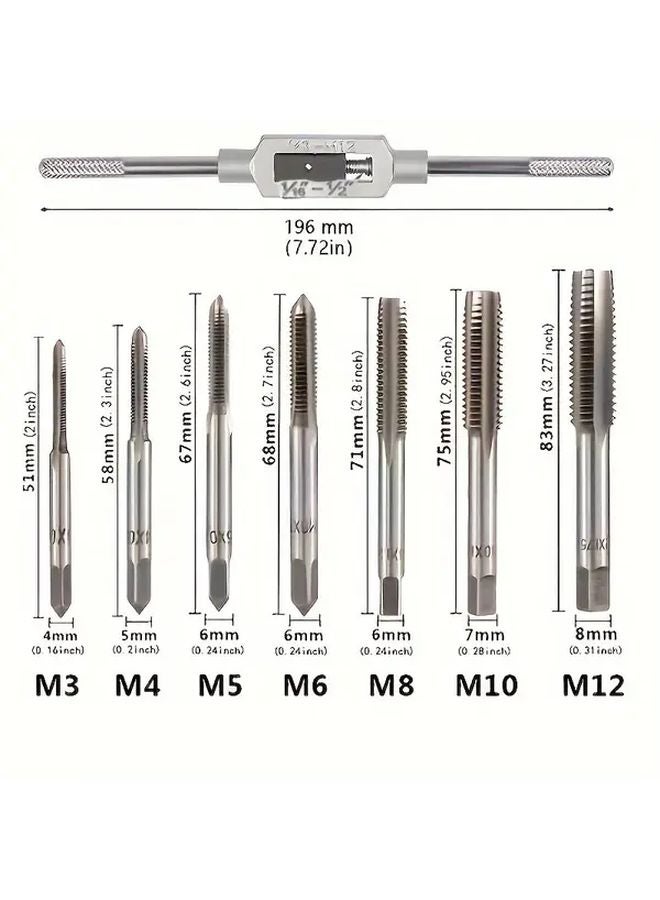 8PCS Metric M3 M12 Drill and Tap Set with Adjustable Wrench - Image 3