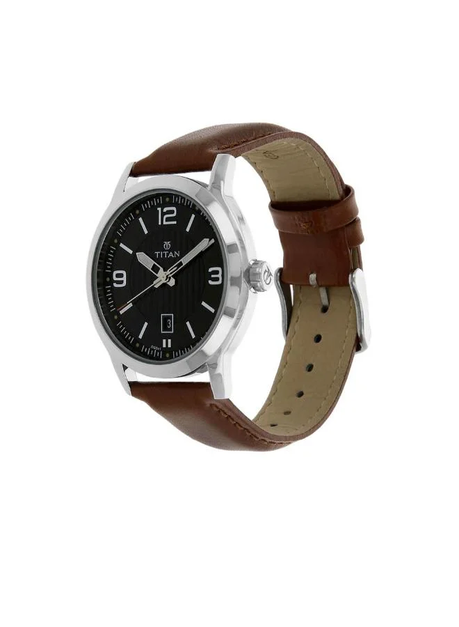 تيتان Men Analog Display Watch With Brown Leather Strap - 1730SL02