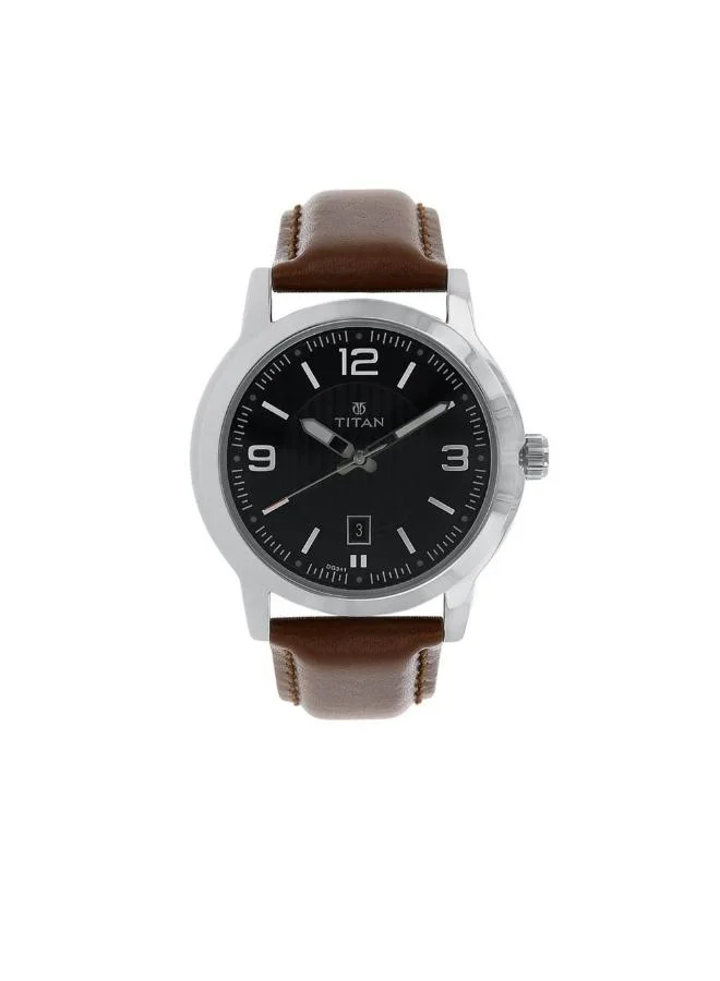 تيتان Men Analog Display Watch With Brown Leather Strap - 1730SL02