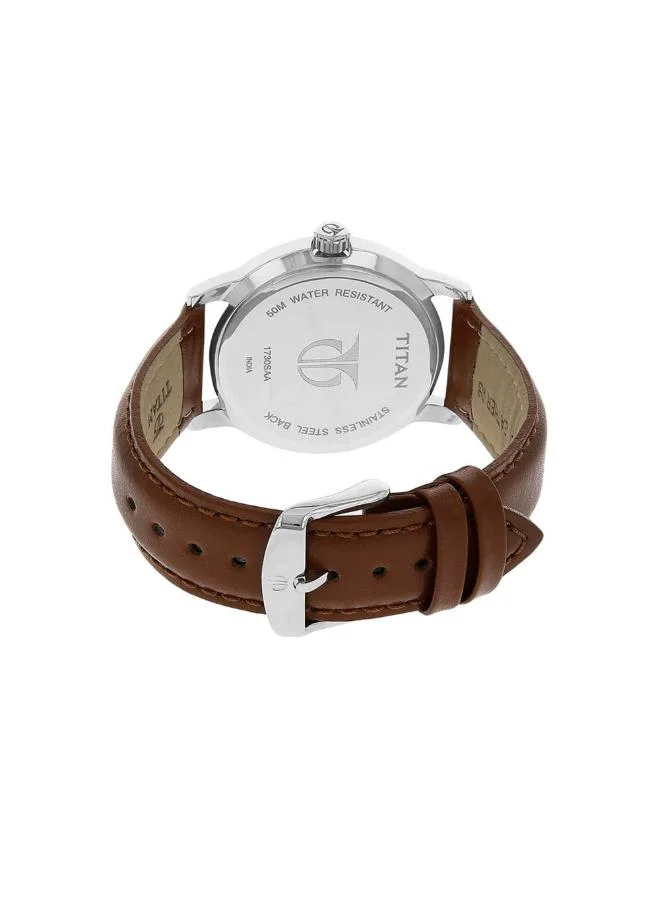 تيتان Men Analog Display Watch With Brown Leather Strap - 1730SL02