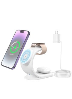 3 in 1 Wireless Apple Charging Station Magnetic Fast Charger Stand Dock Multiple Devices for iPhone 14/Pro/Max/Plus/13/12,Watch Series 8/7/6/SE/5/4,AirPods 3/2/Pro(Adapter Included)