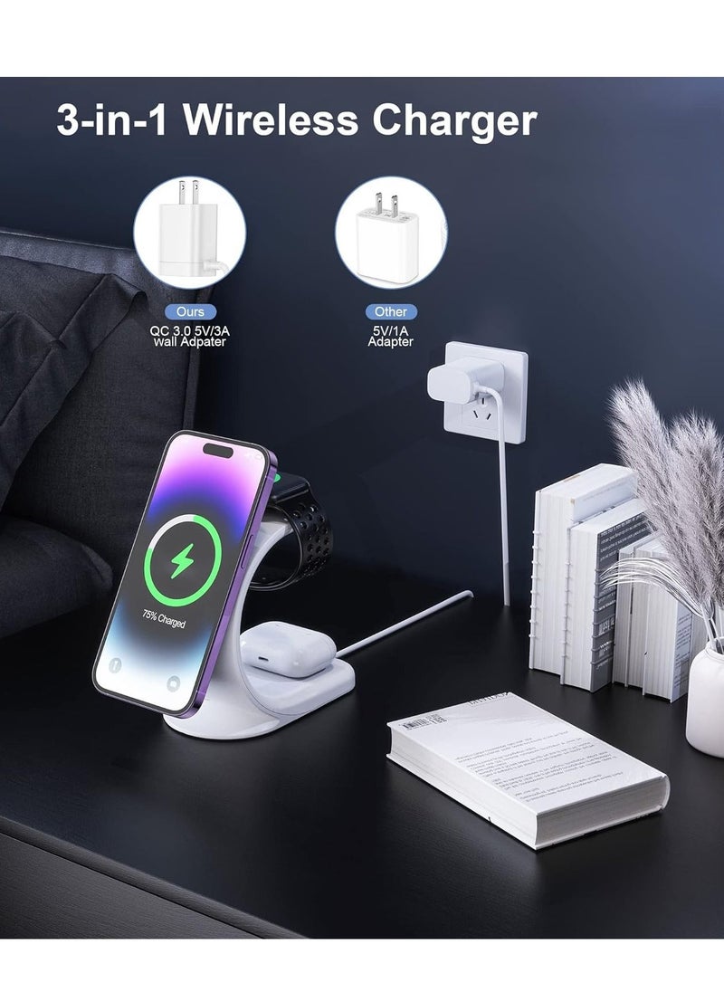 Generic - 3 in 1 Wireless Apple Charging Station Magnetic Fast Charger Stand Dock Multiple Devices for iPhone 14/Pro/Max/Plus/13/12,Watch Series 8/7/6/SE/5/4,AirPods 3/2/Pro(Adapter Included) - Image 1