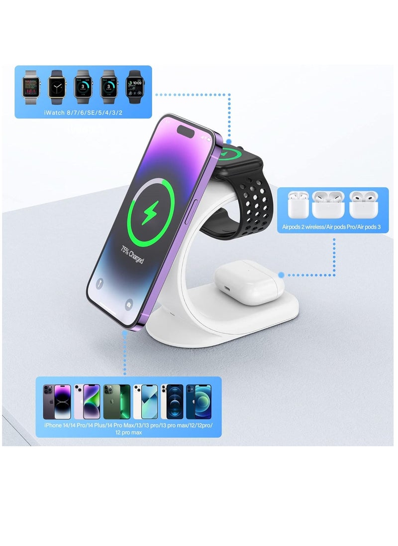 Generic - 3 in 1 Wireless Apple Charging Station Magnetic Fast Charger Stand Dock Multiple Devices for iPhone 14/Pro/Max/Plus/13/12,Watch Series 8/7/6/SE/5/4,AirPods 3/2/Pro(Adapter Included) - Image 1