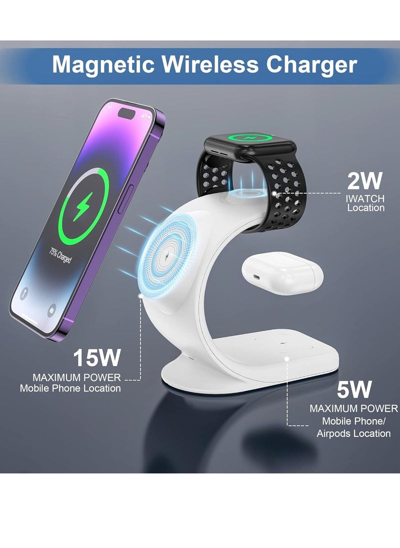 Generic - 3 in 1 Wireless Apple Charging Station Magnetic Fast Charger Stand Dock Multiple Devices for iPhone 14/Pro/Max/Plus/13/12,Watch Series 8/7/6/SE/5/4,AirPods 3/2/Pro(Adapter Included) - Image 1