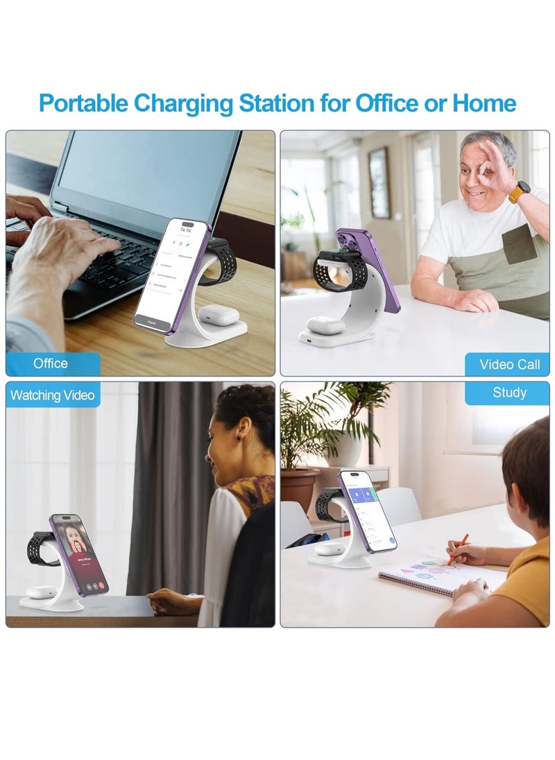 Generic - 3 in 1 Wireless Apple Charging Station Magnetic Fast Charger Stand Dock Multiple Devices for iPhone 14/Pro/Max/Plus/13/12,Watch Series 8/7/6/SE/5/4,AirPods 3/2/Pro(Adapter Included) - Image 1