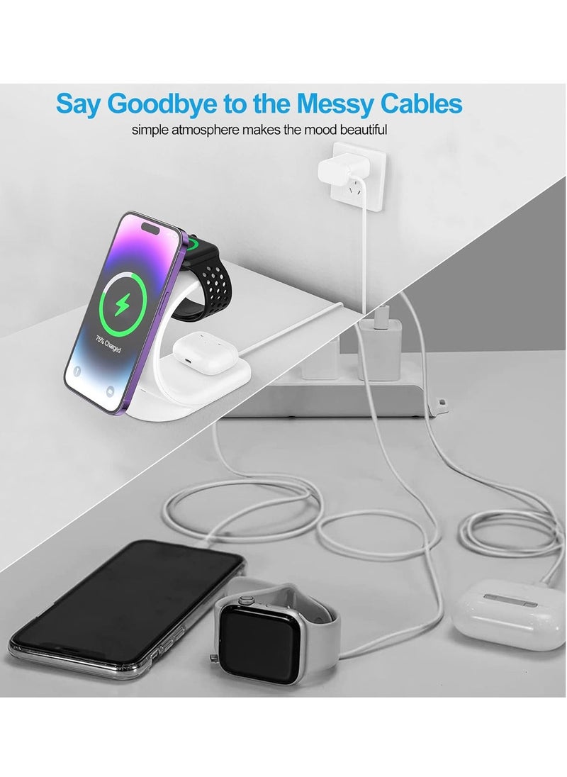 Generic - 3 in 1 Wireless Apple Charging Station Magnetic Fast Charger Stand Dock Multiple Devices for iPhone 14/Pro/Max/Plus/13/12,Watch Series 8/7/6/SE/5/4,AirPods 3/2/Pro(Adapter Included) - Image 1