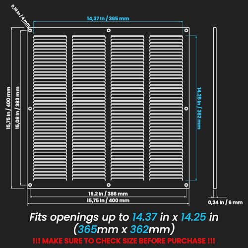 Repa Market Air Vent Cover 16x16 Inch Outer Dimensions Black Galvanized Steel Louvered Grill Cover with Mesh Screen Wall or Ceiling Vent HVAC Register for Indoor and Outdoor Ventilation - Image 3