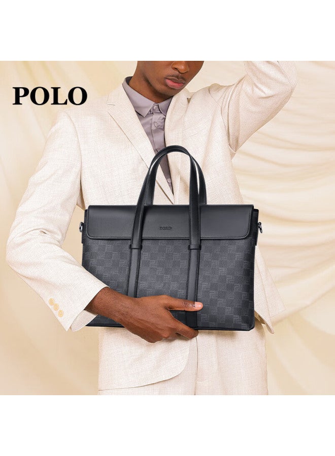 Polo Briefcase, Men's Business Handbag, 15.6-inch Laptop Bag, Commuter Shoulder Bag, Durable Crossbody Bag For Men - Image 1