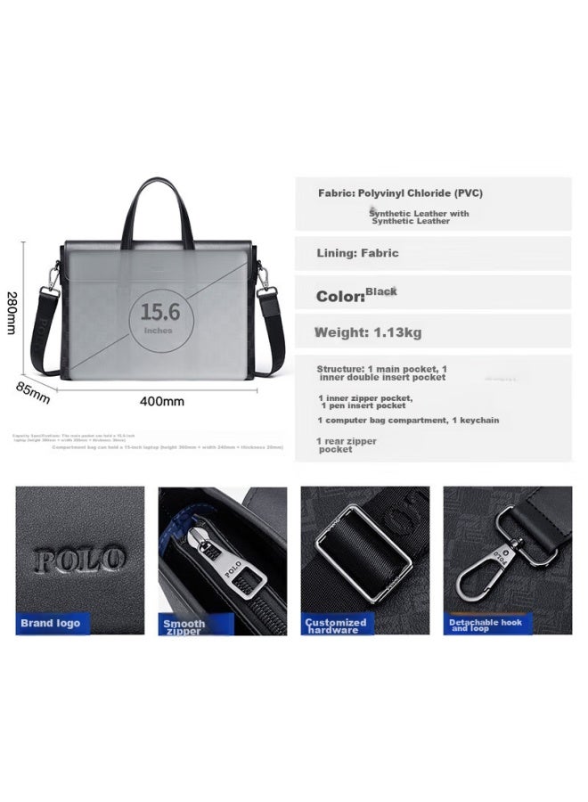 Polo Briefcase, Men's Business Handbag, 15.6-inch Laptop Bag, Commuter Shoulder Bag, Durable Crossbody Bag For Men - Image 3