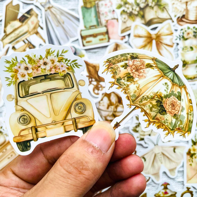 PIGBIT 50PCS White Vintage Aesthetic Stickers Pack â€“ Romantic Scrapbook & Journal Ephemera, Retro Floral Tea Party Decals, Waterproof Vinyl for DIY, Laptop, Gifts - Image 3