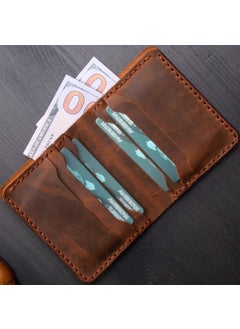 Vagave Genuine Leather Wallet Handmade Crazy Leather Men's Wallet Card Holder Brown  - Image 1