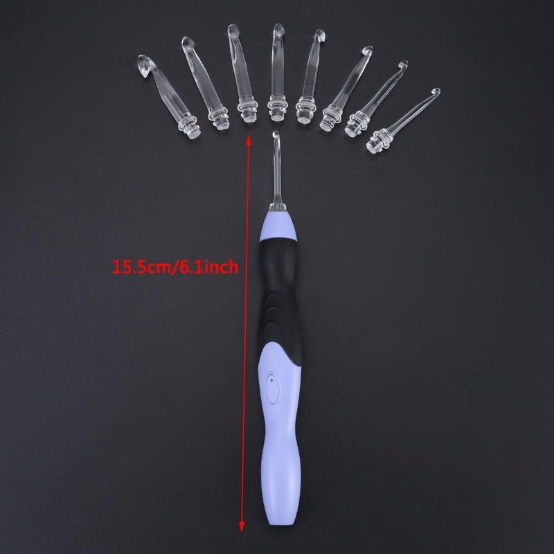 مجموعة خطافات كروشيه LED مع رؤوس قابلة للاستبدال 2.5-6.5 مم، 9 في 1 خطافات كروشيه مضيئة قابلة لإعادة الشحن عبر USB، أدوات حياكة يدوية وخياطة مع حقيبة سفر سوداء بسحاب - Image 2