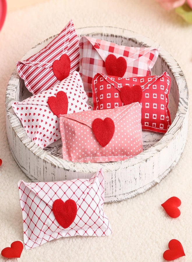 KORMMCO Valentines Ornaments Fabric Heart Envelope, 6PCS Wedding Love Letter Ornaments for Tiered Tray, Red Buffalo Check Envelope Wedding Anniversary Decorations Party DIY Crafts - Image 1
