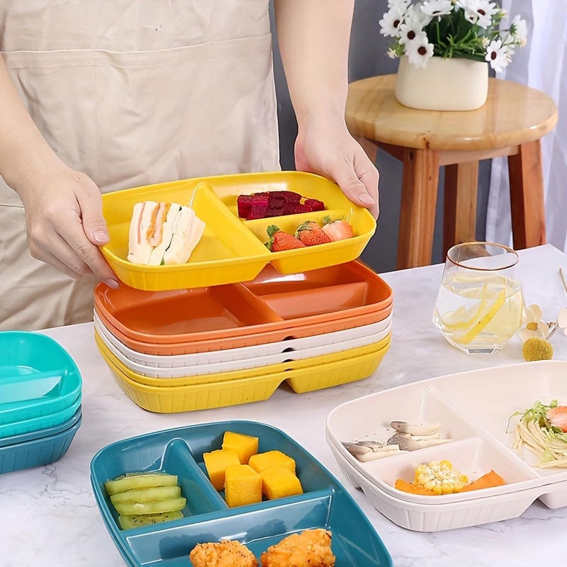 Oicia Wheat Straw Divided Plates Tray 3 Sections Dinner Plates for Adults Diet Food Control Camping Dishes Compact Serving Platter Dinner Snack 3 Compartment Plate Yellow Pack of 2 - Image 5