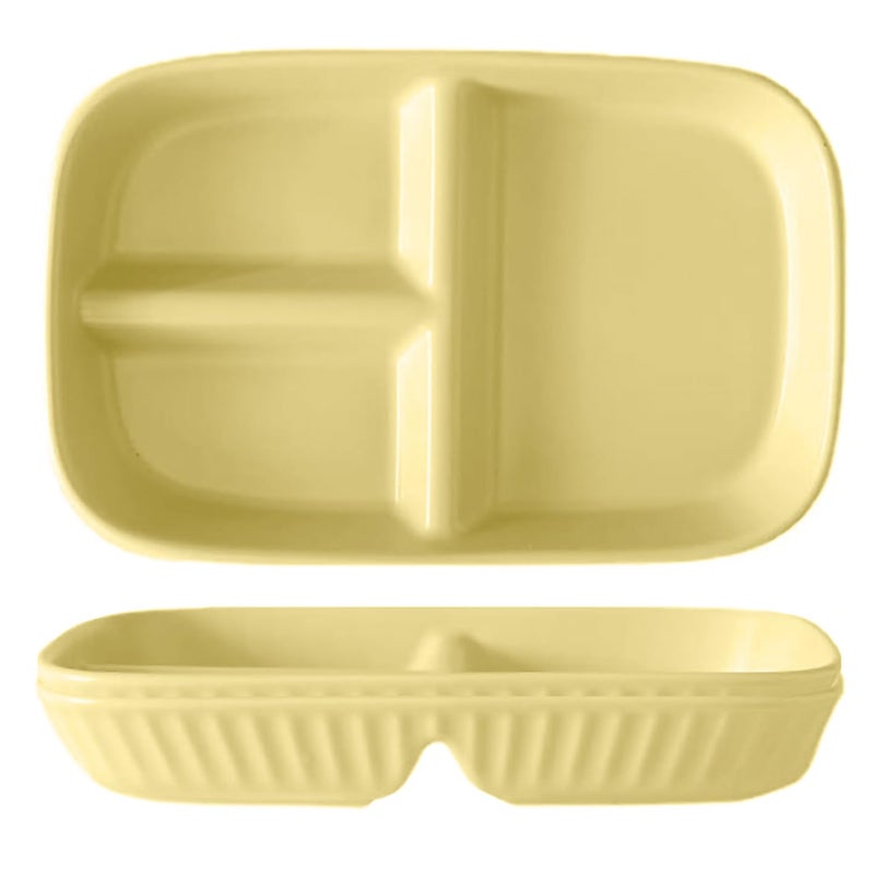 Oicia Wheat Straw Divided Plates Tray 3 Sections Dinner Plates for Adults Diet Food Control Camping Dishes Compact Serving Platter Dinner Snack 3 Compartment Plate Yellow Pack of 2 - Image 1