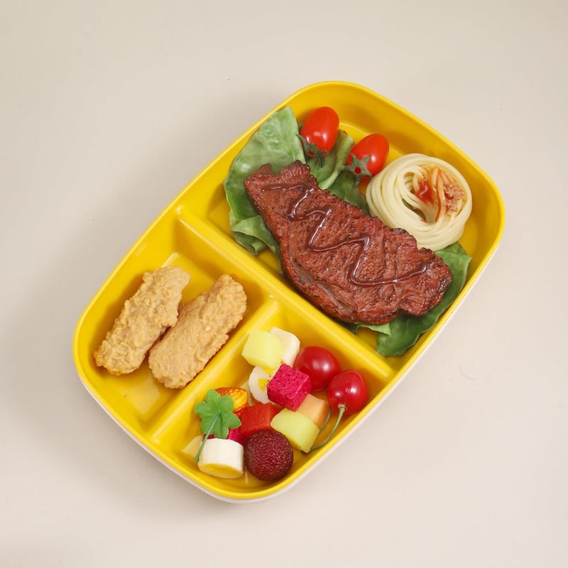 Oicia Wheat Straw Divided Plates Tray 3 Sections Dinner Plates for Adults Diet Food Control Camping Dishes Compact Serving Platter Dinner Snack 3 Compartment Plate Yellow Pack of 2 - Image 3