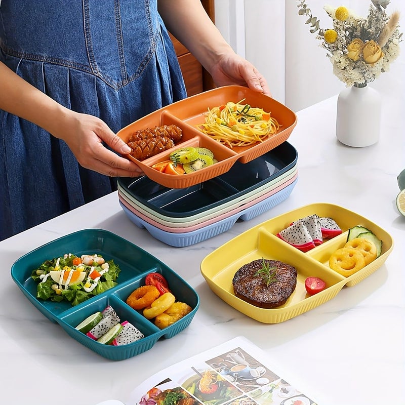 Oicia Wheat Straw Divided Plates Tray 3 Sections Dinner Plates for Adults Diet Food Control Camping Dishes Compact Serving Platter Dinner Snack 3 Compartment Plate Yellow Pack of 2 - Image 4