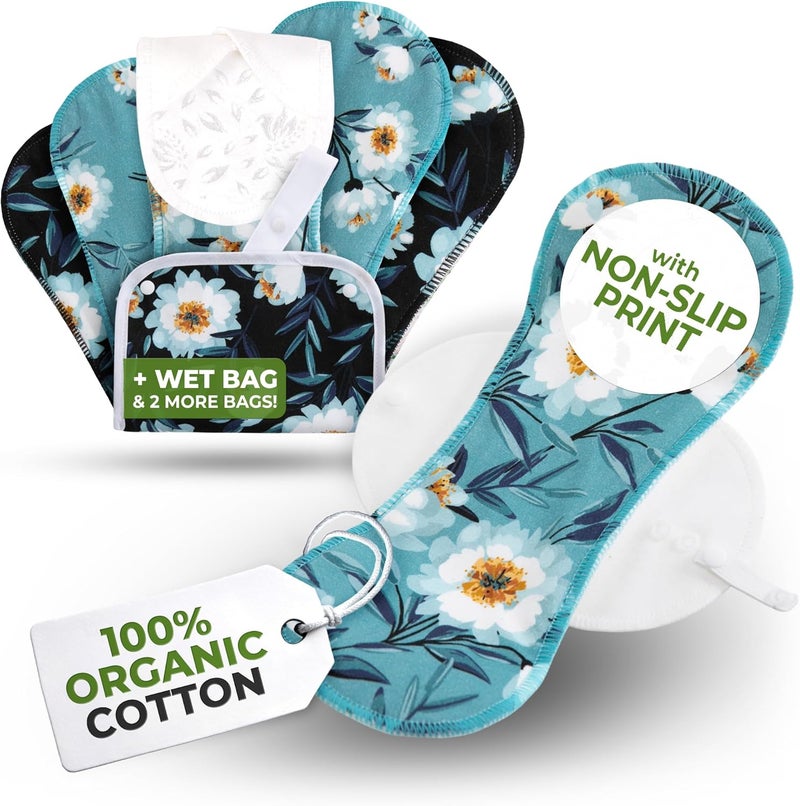 Natissy NonSlip Reusable Incontinence Pads for Bladder Control LXL 6Pack High Temp Washable Organic Cotton Cloth Pads with Fast Absorption  Odor Control UltraSoft  NonIrritating for Sensitive Skin - Image 1