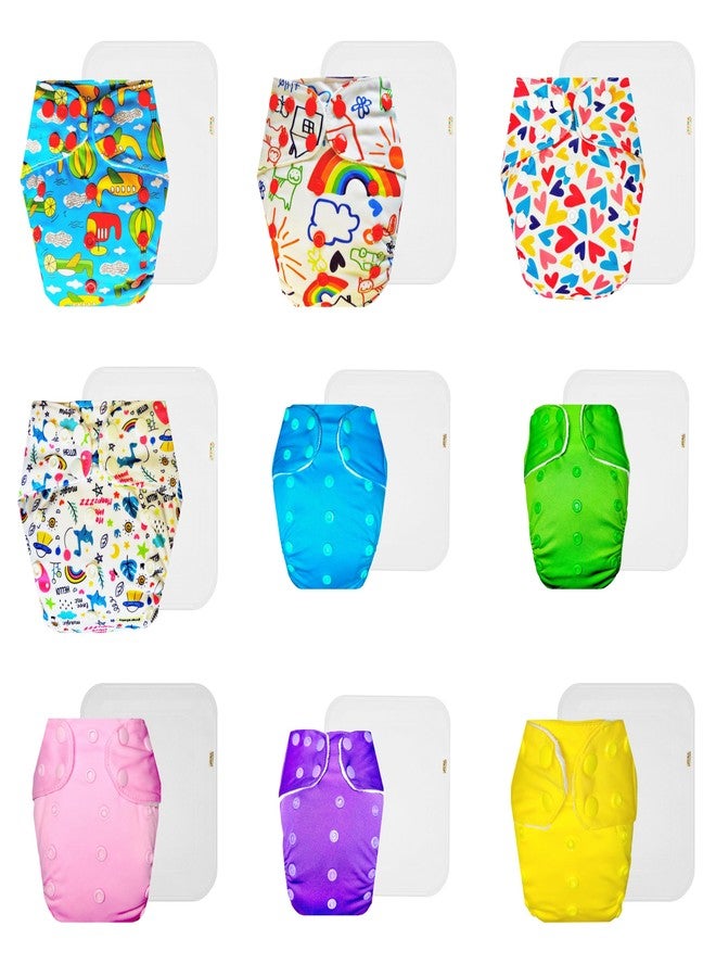 Dumbledo Premium Cloth Diaper with Cotton Insert (Pack of 9) | Soft & Gentle | 6-Layer Absorbent Pad | Quick Dry | Worry-Free Diapering | 3 Months - 3 Years | Unisex Baby - Image 1