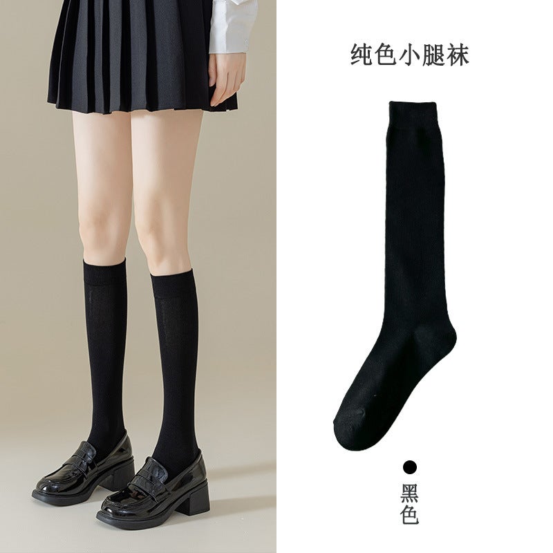 Colorblock Cotton Over-Knee Socks for Women Calf-Brown. - Image 2