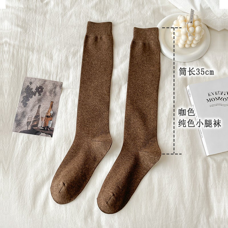 Colorblock Cotton Over-Knee Socks for Women Calf-Brown. - Image 1
