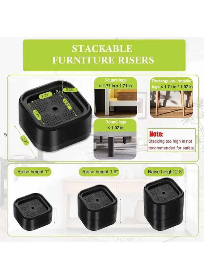 Black 8 Pack Heavy Duty Adjustable Bed Risers Stackable Furniture Levelers For Bed Sofa Table - Image 2