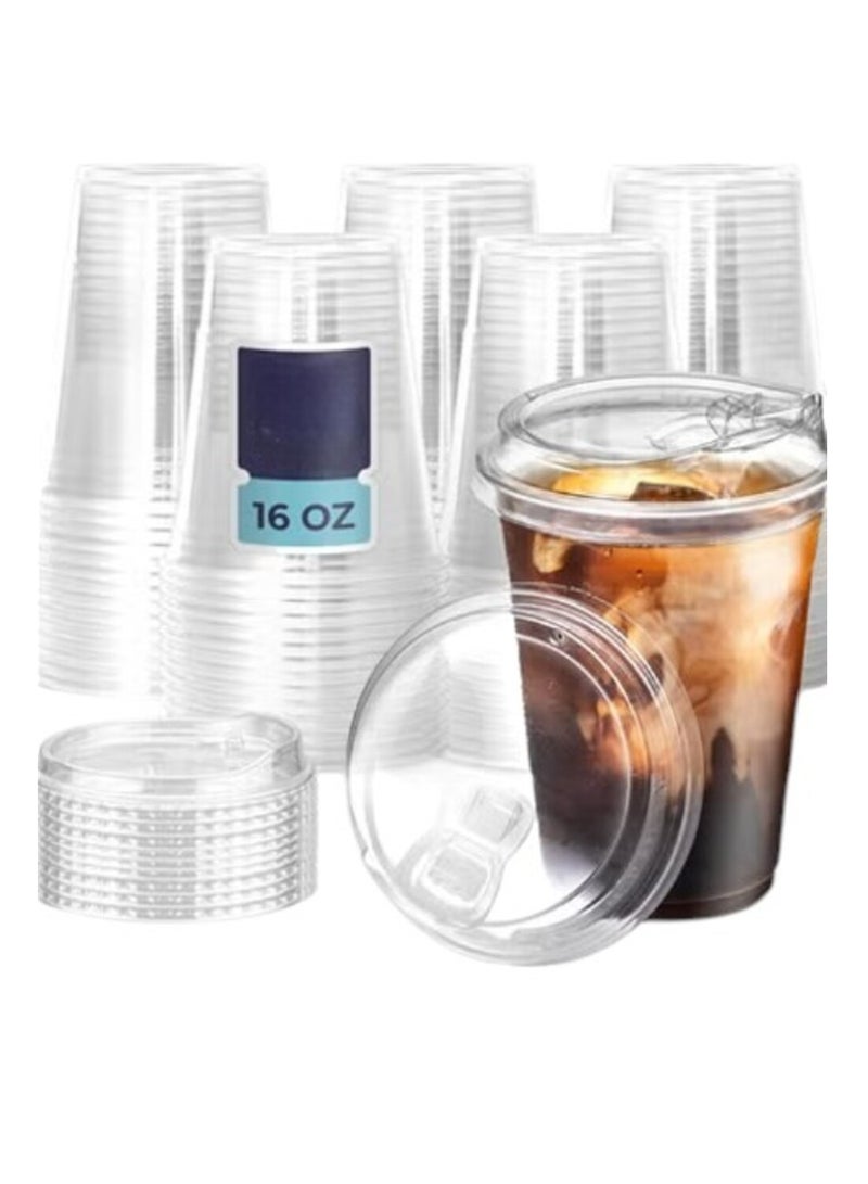 16 oz Disposable Plastic Strawless Cups with Clear Lids Eco-Friendly Lids Perfect for Iced Coffee, Smoothies, Sodas, and Cafe Essentials  - Image 1