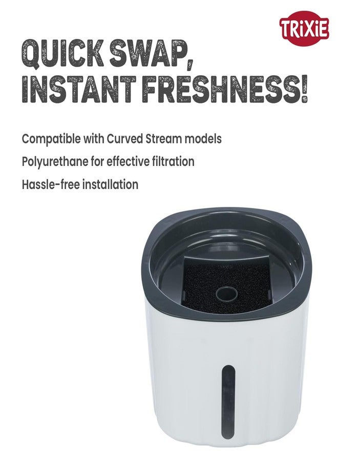 تريكسي فلتر بديل لنافورة تريكسي للحيوانات الأليفة، فلتر من البولي يوريثان للقطط والكلاب، متوافق مع موديلات التدفق المنحني، تصميم سهل التبديل لمياه شرب نقية وصحية. - Image 4