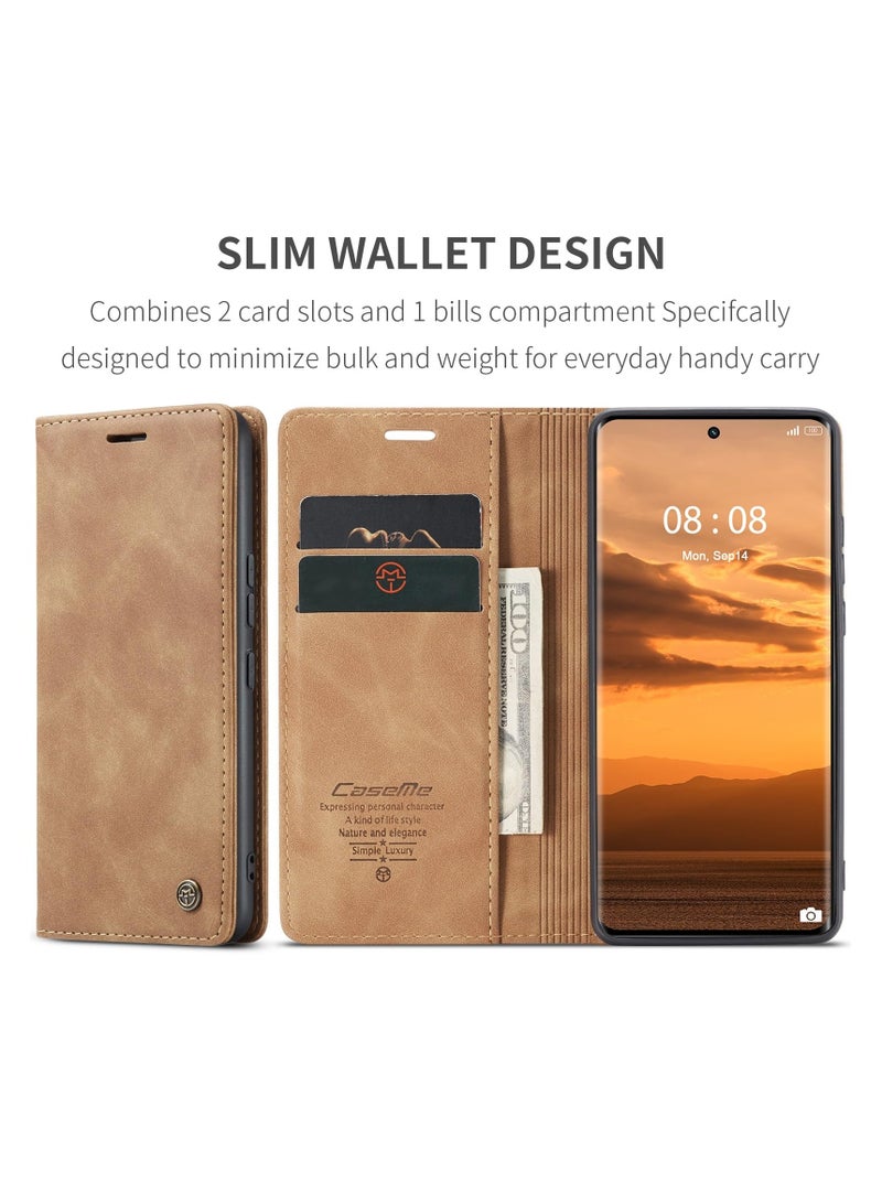 CaseMe Phone Case Luxury PU Leather Design 013 Flip Cover Card Slot Holder Cover For Honor X9B (Brown)  - Image 3