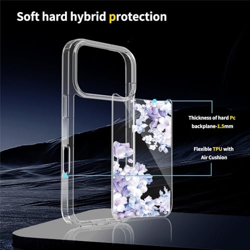 Elzzi Clear Transparent Flower Cover for iPhone 17 Pro Max Case Shockproof Floral Design Full Camera Protection Shockproof PC+TPU Transparent Cover for Girls & Women (Purple) - Image 5