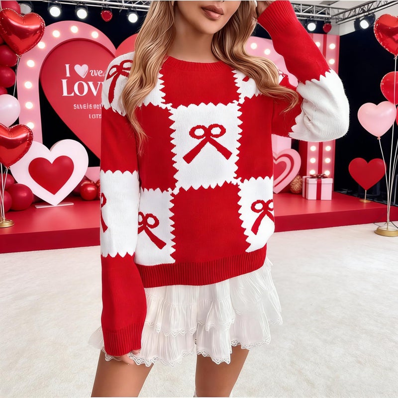 LUKYCILD Valentines Sweater Women Love Heart Sweatshirt Valentine Day Love Sweaters Cute Knitted Long Sleeve Pullover Tops - Image 3