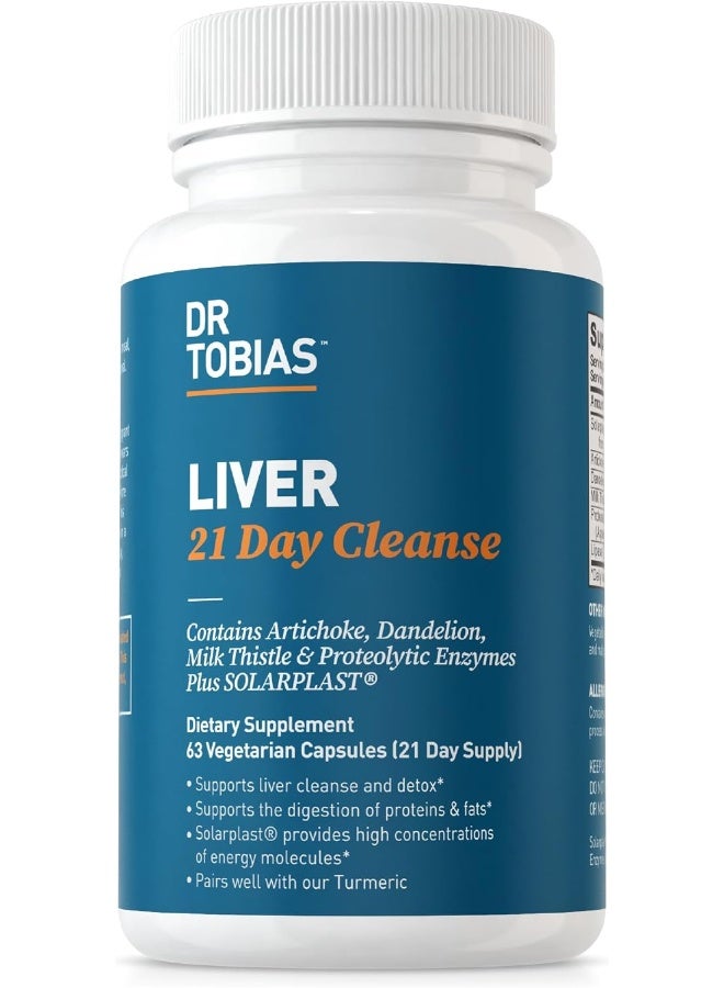 Dr. Tobias Liver 21 Day Cleanse, Herbal Liver Detox Cleanse with Solarplast, Artichoke, Milk Thistle & Dandelion Extract, 63 Vegetable Capsules (3 Daily) - Image 1