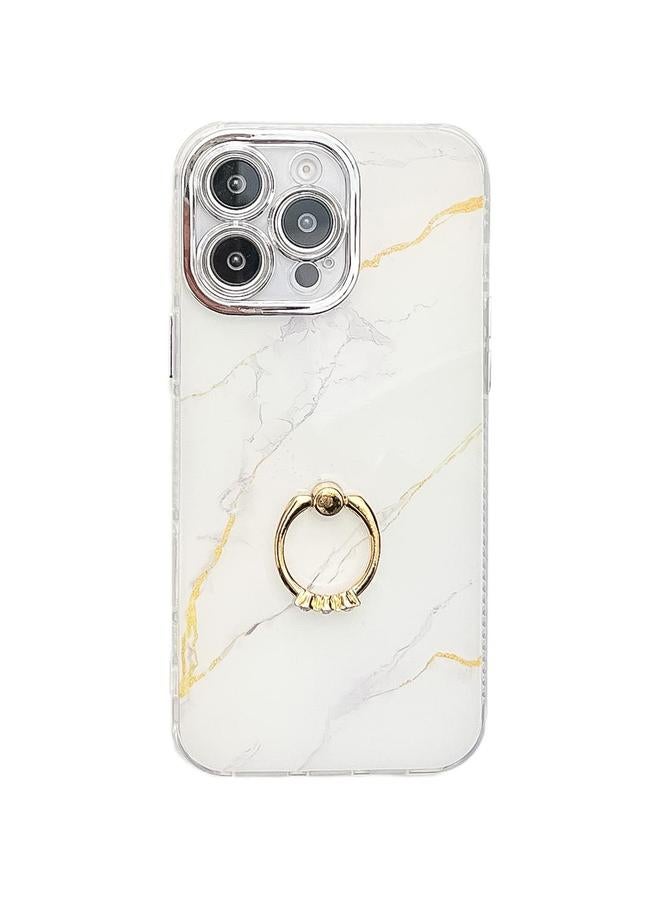 S-TOP Case For iPhone 16 Pro Max Electroplated Marble Texture Ring Holder Phone Case - Image 1