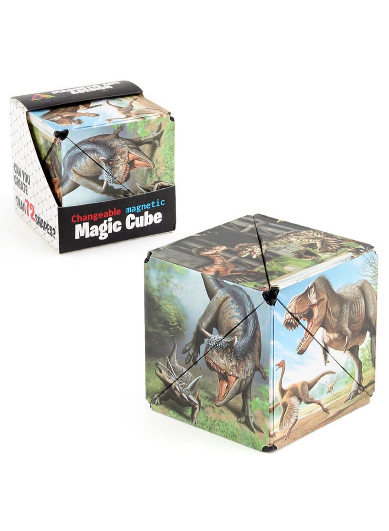 Geometric Three-Dimensional Magnetic Wooden Magic Cube Toy 3d Magnetic Building Blocks Decompression Infinite Flip (Dinosaur Cube) - Image 1