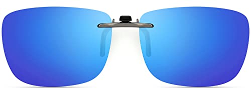 CAXMAN Polarized Clip On Sunglasses for Prescription Glasses Men Women wBlue Mirrored Lens Compact Fit Non Flip Up Large - Image 1
