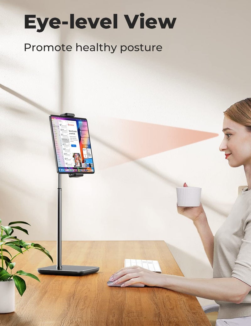 proffisy Tablet Stand 21" Height Adjustable iPad Stand for Table 360 Degree Rotation Heavy Duty Aluminum Flexible Tablet Holder for iPad Pro Air Mini Samsung Lenovo Tab Xiaomi Pad Cellphone,Black - Image 4