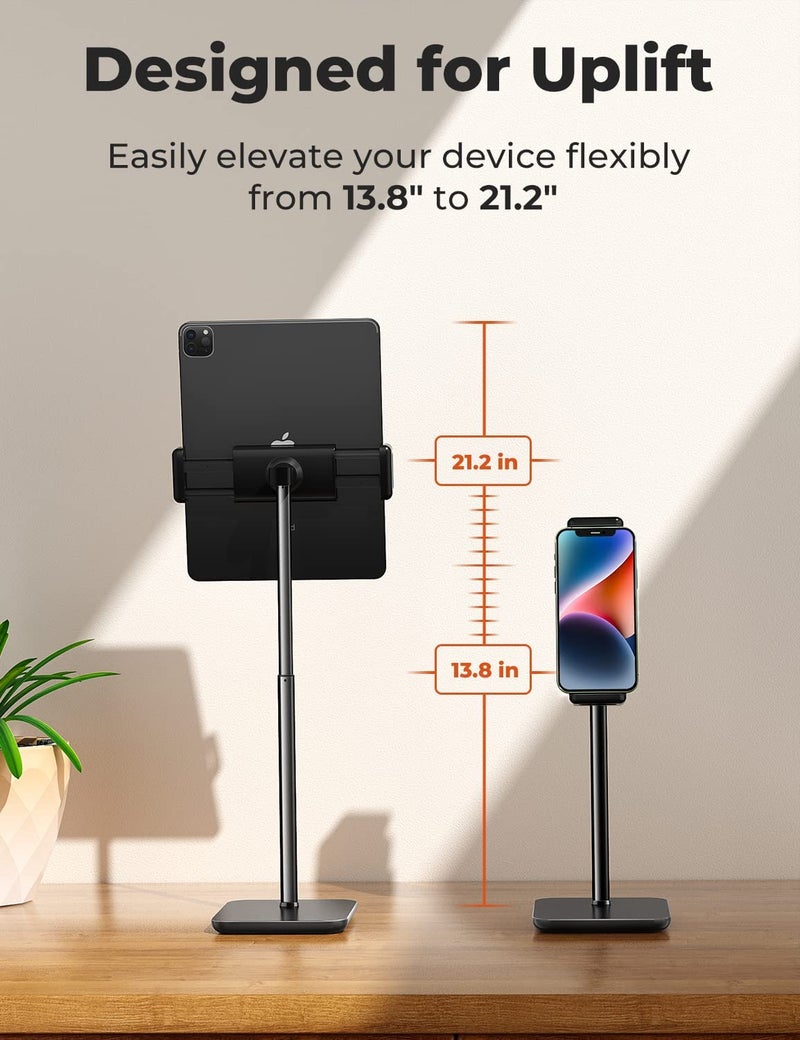 proffisy Tablet Stand 21" Height Adjustable iPad Stand for Table 360 Degree Rotation Heavy Duty Aluminum Flexible Tablet Holder for iPad Pro Air Mini Samsung Lenovo Tab Xiaomi Pad Cellphone,Black - Image 2
